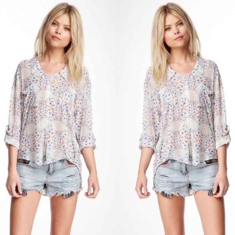 Free People easy Rider Geo Semi sheer Printed button Up Top